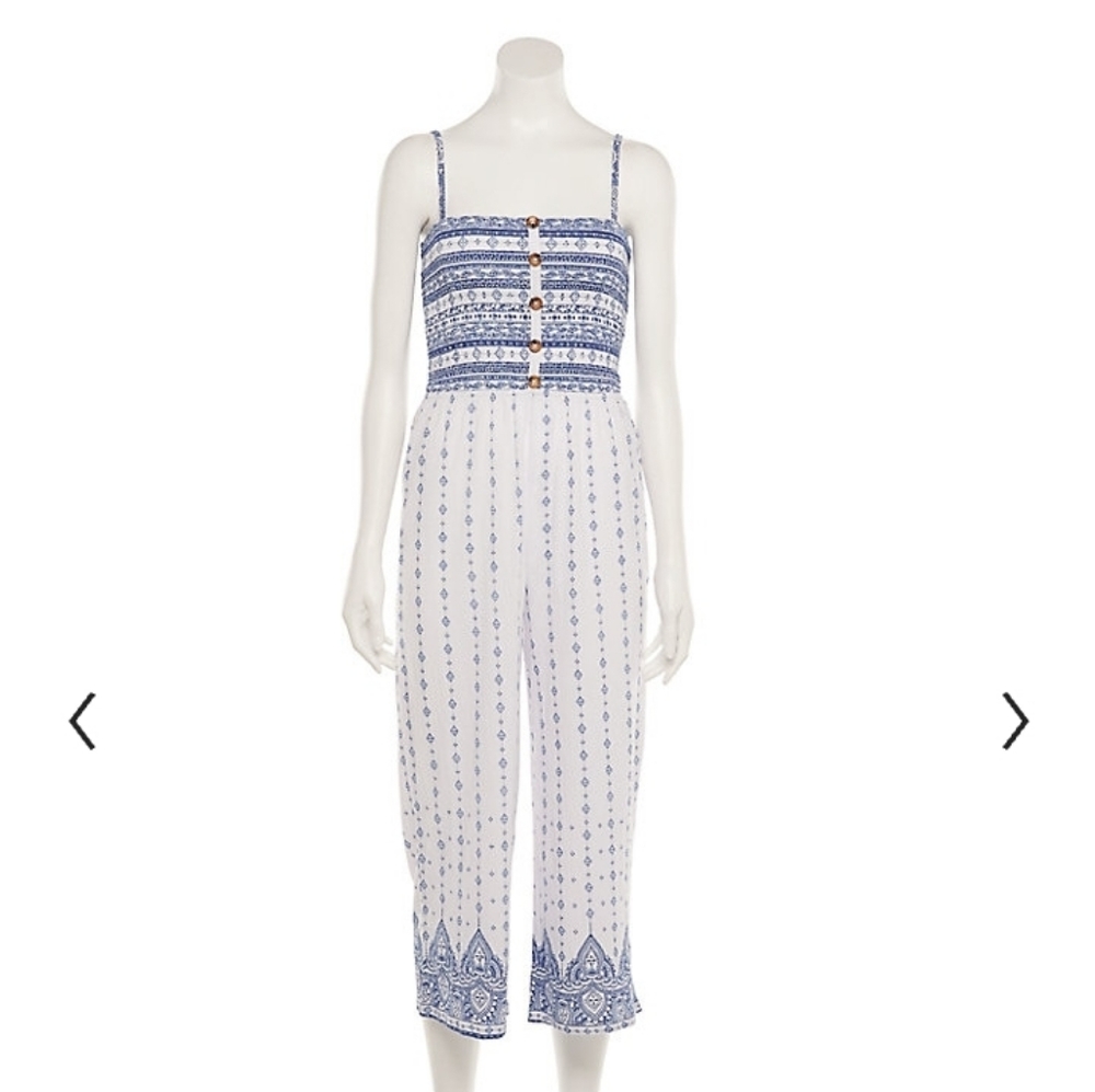 Smocked Button-Front Jumpsuit